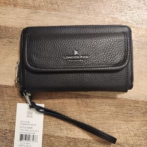 London Fog Pebbled Black Faux Leather Wristlet Fiona Style